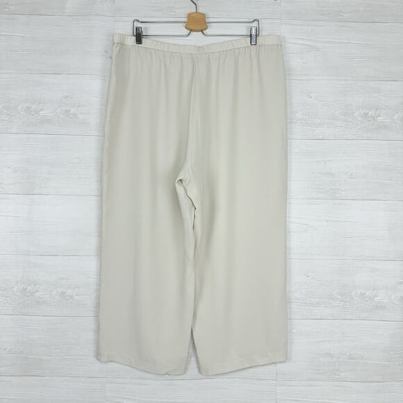 Eileen Fisher Size XL Silk Georgette Crepe Cropped Pants Wide Leg Pull On Bone - Picture 6 of 16